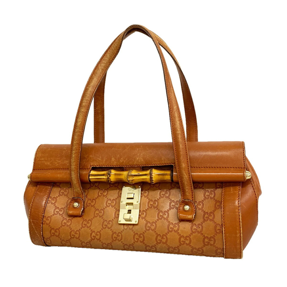 Gucci Shoulder Bag Bamboo Guccissima 111713 Leather Brown Champagne Women's
